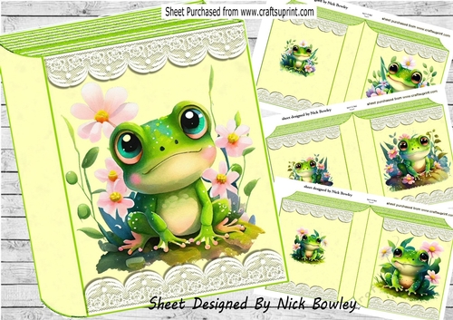 4 Cute Little Frogs On Lace Folded Book Mini Kit