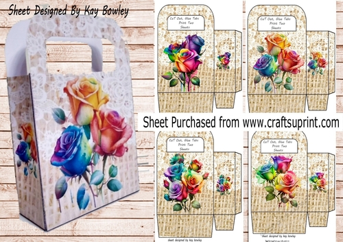 4 Lovely Burlap Lace With Rainbow Roses Gift Bags Mini Kit