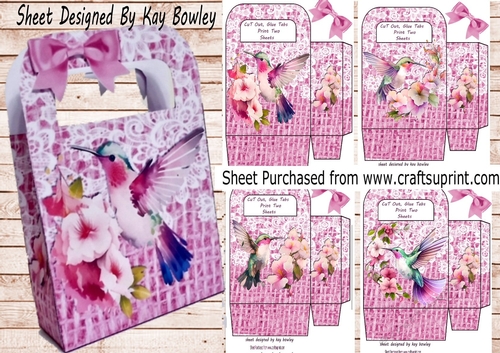  4 Lovely Pink Lace Burlap Gift Bags With Humming Birds Mini Kit
