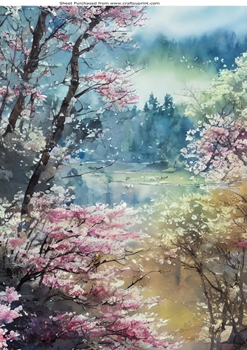 Pretty Woodland With Pink Flowers A4