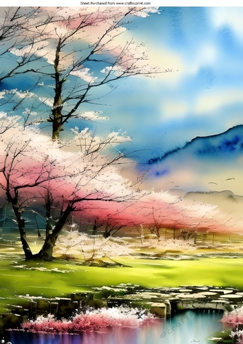 Pretty Pink Flowers With A Stream A4