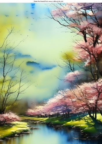 Pink Flowers With A Water Brook A4