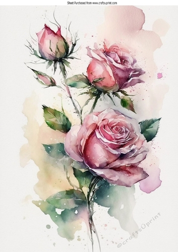 Pretty Pink Roses With Buds A4 (four)