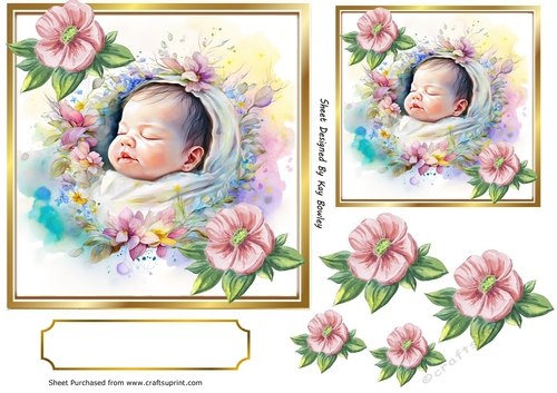 Sweet Sleeping Baby Girl with flowers 7x7 (one)