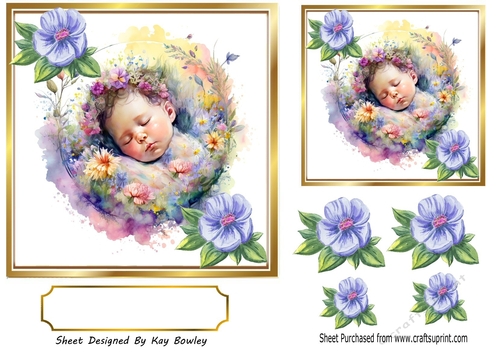Sweet Sleeping Baby Girl with flowers 7x7 (two)