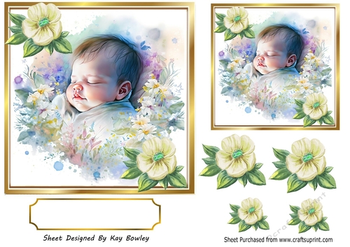Sweet Sleeping Baby Girl/Boy with flowers 7x7 (three)