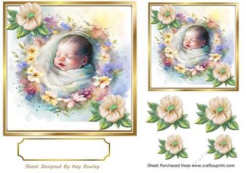 Sweet Sleeping Baby Girl/Boy with flowers 7x7 (Four)