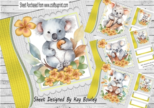  4 Cute Koala Bears With Yellow Flowers  8x8 Mini Kit