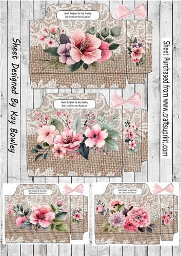  4 Lovely Brown Burlap & Lace With Roses Tote Gift Bags Mini Kit