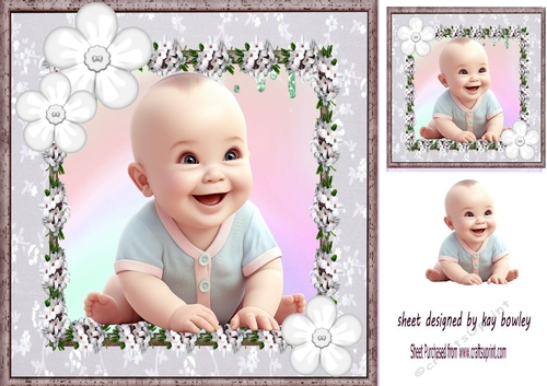 Cute Baby Boy In Floral Frame With White Buttons 8x8 (two)