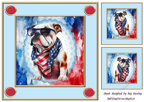 Independance Day July 4th Dog dressed up 8x8 Card Front (one)