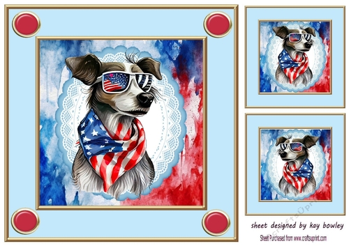 Independance Day July 4th Dog dressed up 8x8 Card Front (two)