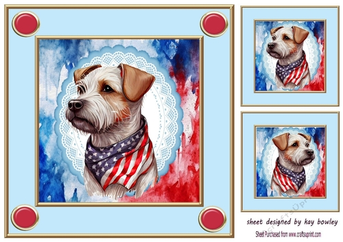 Independance Day July 4th Dog dressed up 8x8 Card Front (three)