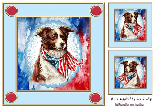Independance Day July 4th Dog dressed up 8x8 Card Front (four)