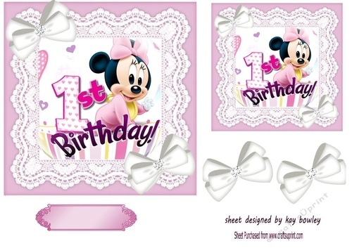 Cute Minnie Mouse (1ST BIRTHDAY) With Bows 7x7