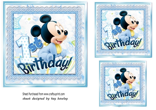 Cute Mickey Mouse (1ST BIRTHDAY)  7x7