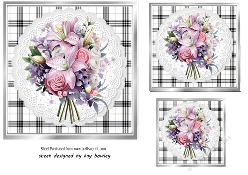 Pretty Bouquet Of Flowers On Lace Black/White 7x7 (One)