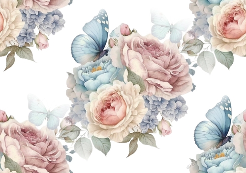 Butterflies And Pink Shades Of Roses/Flowers Backing Paper (Big)
