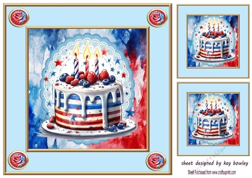 Independance Day July 4th Celebration Cake 8x8 Card Front (two)