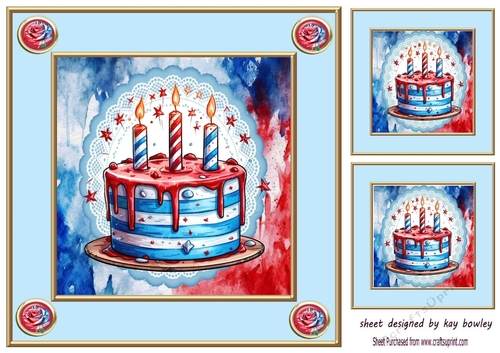 Independance Day July 4th Celebration Cake 8x8 Card Front (three)