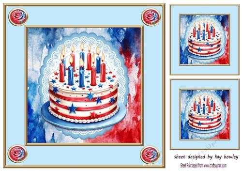 Independance Day July 4th Celebration Cake 8x8 Card Front (Four)