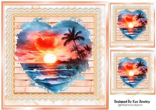 The Heart Of The Ocean Sunset With Peach Lace 8x8 (Four)