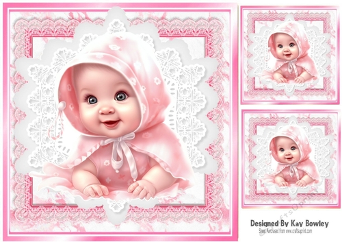 Cute Baby Girl With Smile Pink & White Lace 8x8 (one)