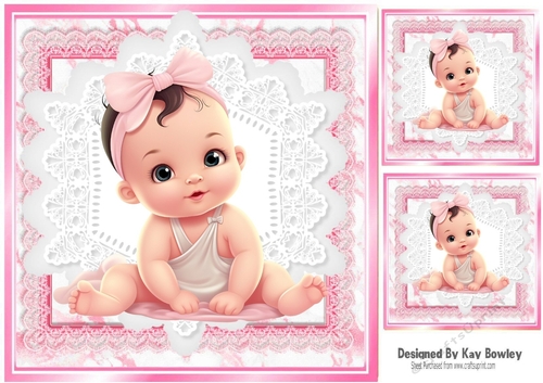 Cute Baby Girl With Smile Pink & White Lace 8x8 (two)