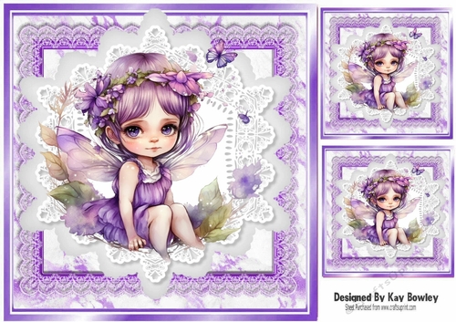 Pretty Fairy On Purple White Lace 8x8 (Two)
