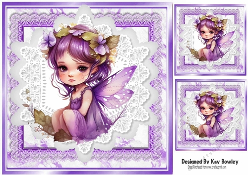 Pretty Fairy On Purple White Lace 8x8 (Three)
