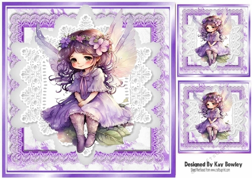 Pretty Fairy On Purple White Lace 8x8 (Four)