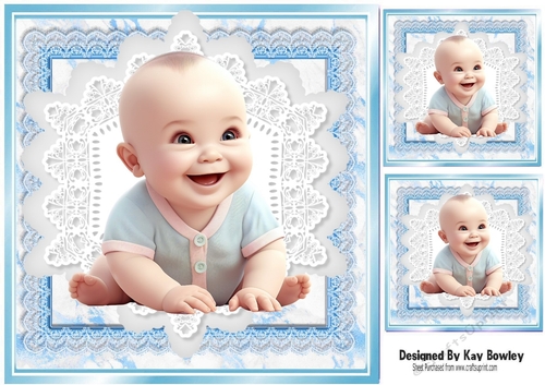 Cute Baby Boy With Smile Blue & White Lace 8x8 (one)