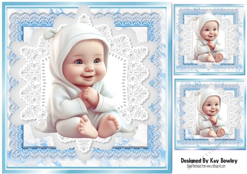 Cute Baby Boy With Smile Blue & White Lace 8x8 (Two)