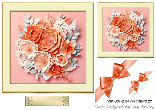 Pretty 3D Shades Of Peach Flowers With Peach Bows 7x7 (one)