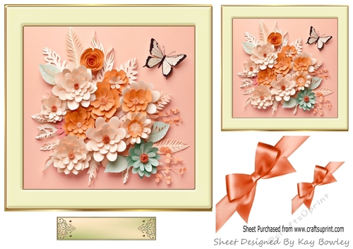 Pretty 3D Shades Of Peach Flowers With Peach Bows 7x7 (Two)