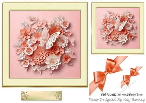 Pretty 3D Shades Of Peach Flowers With Peach Bows 7x7 (Three)