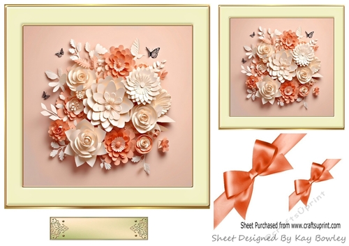 Pretty 3D Shades Of Peach Flowers With Peach Bows 7x7 (four)