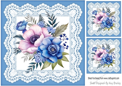 Pretty Blue And Lace With Pink/Blue Flowers 8x8 (one)