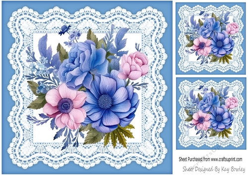 Pretty Blue And Lace With Pink/Blue Flowers 8x8 (Two)