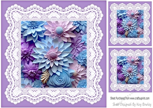 Pretty Purple And Lace With Purple/Turq  3D Flowers 8x8 (Two)