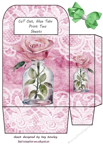 Pink Lace Burlap Gift Bag With Pink Roses In A Jar (Two)