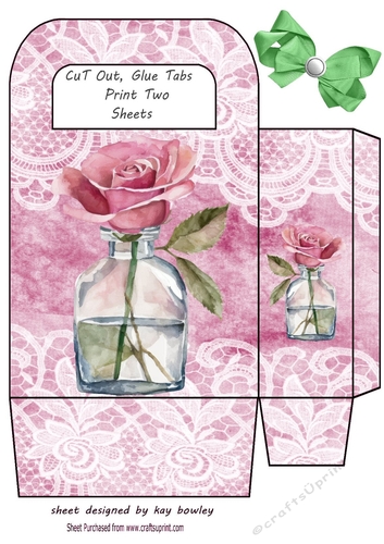 Pink Lace Burlap Gift Bag With Pink Roses In A Jar (Three)