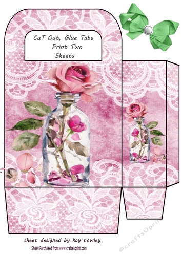 Pink Lace Burlap Gift Bag With Pink Roses In A Jar (Four)