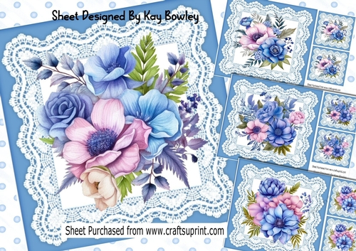  4 Pretty Blue And Lace With Pink/Blue Flowers 8x8 Mini Kit
