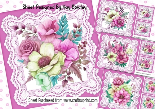4 Pretty Pink And Lace With Pink/Shades Flowers 8x8 Mini Kit