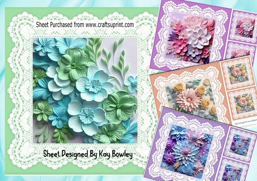  4 Pretty Coloured 3D Flowers And Lace 8x8 Mini Kit