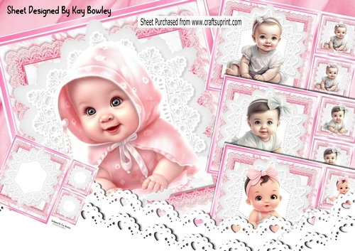  4 Cute Baby Girls With Pink & White Lace 8x8 Mini Kit