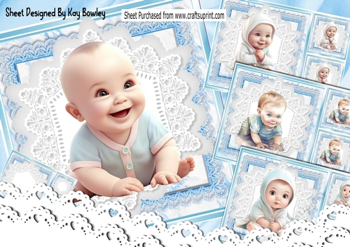 4 Cute Baby Boys With Blue & White Lace 8x8 Mini Kit