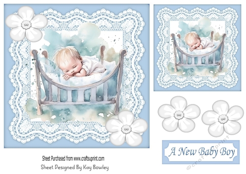 Cute Baby Boy in  blue lace 7x7 Toppers With Buttons (one)
