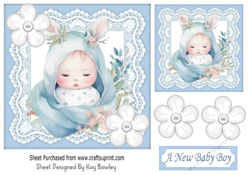 Cute Baby Boy in  blue lace 7x7 Toppers With Buttons (Two)